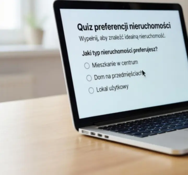 Osoba rozwiązująca quiz na laptopie, aby dobrać idealną nieruchomość